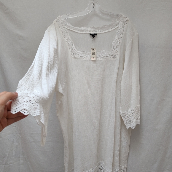 NEW Talbots Shift Dress Swim Coverup plus size 3X white new crochet cotton - Picture 4 of 15
